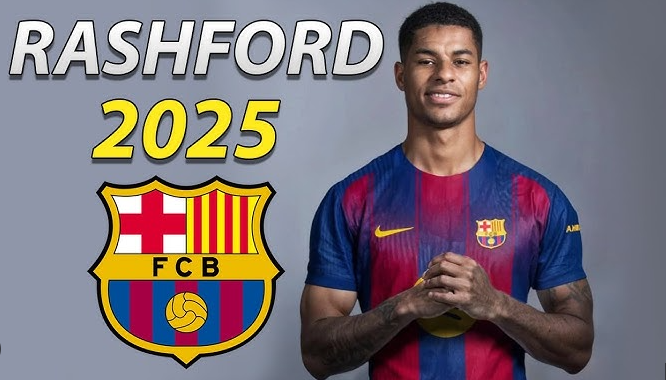 Marcus Rashford in a Barcelona jersey