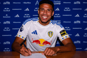 James Justin signing for Leeds United in £10m deal from Leicester, August 2025