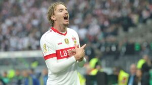 Nick Woltemade in Stuttgart kit during Bundesliga game ahead of Newcastle £70m transfer