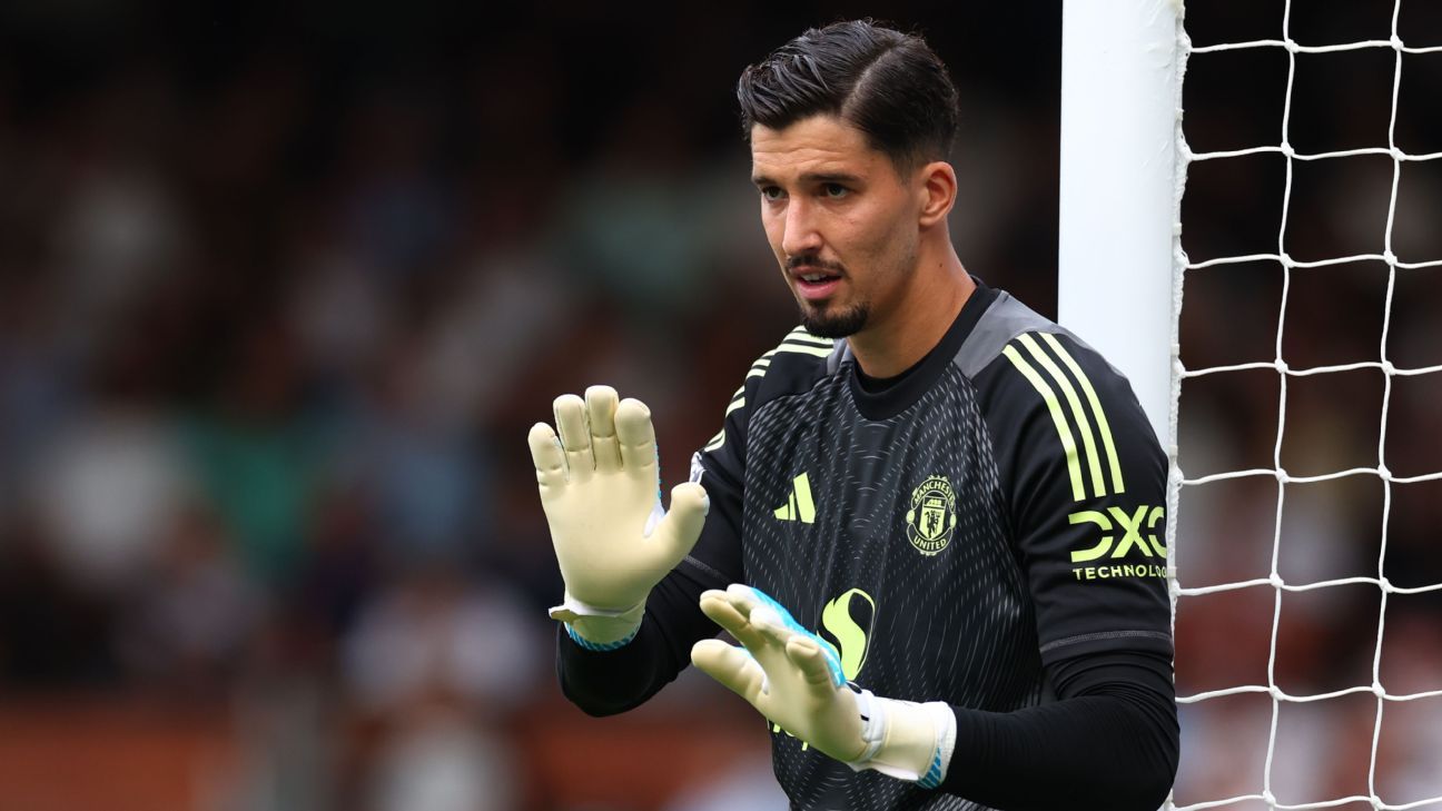 Manchester United goalkeeper Altay Bayindir wearing club kit 2023
