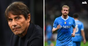 Antonio Conte reacting emotionally during Napoli vs AC Milan Serie A match