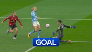 Erling Haaland celebrates Manchester City goal at Etihad Stadium