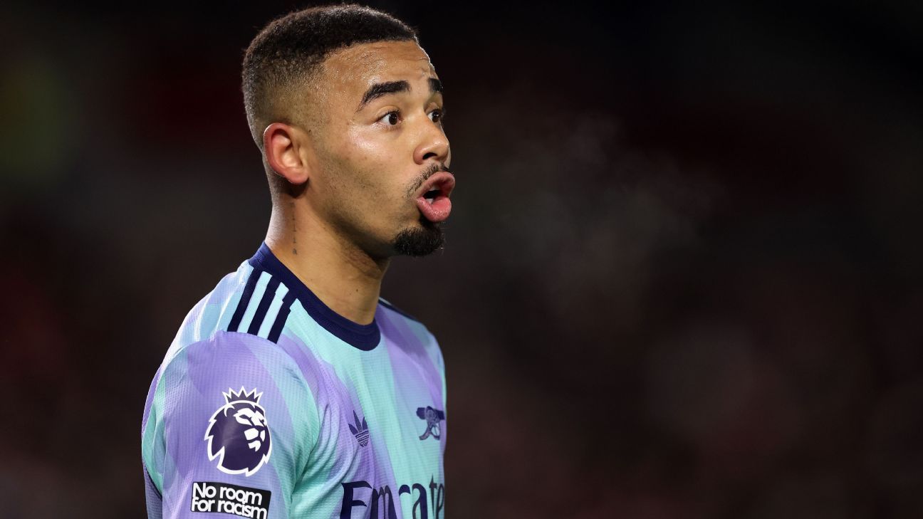 Arsenal forward Gabriel Jesus playing in a 2025 league match