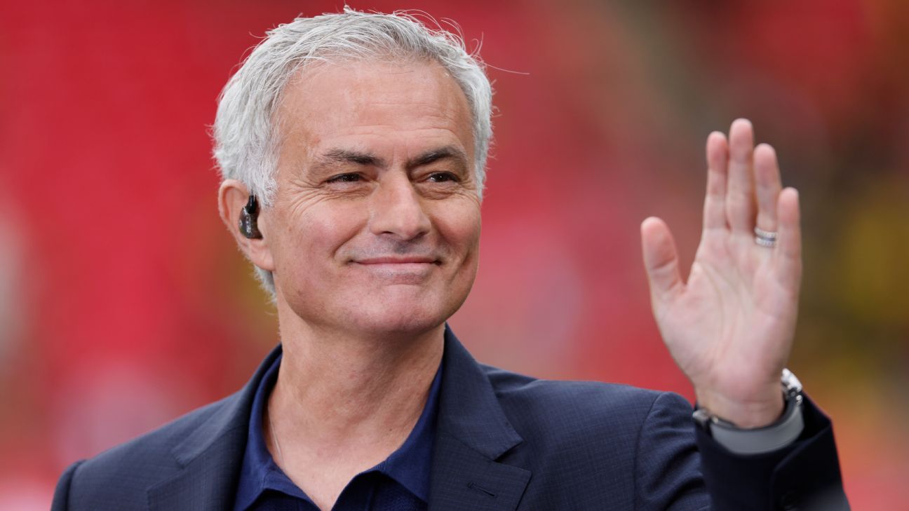 José Mourinho smiling in black jacket football coach 2024