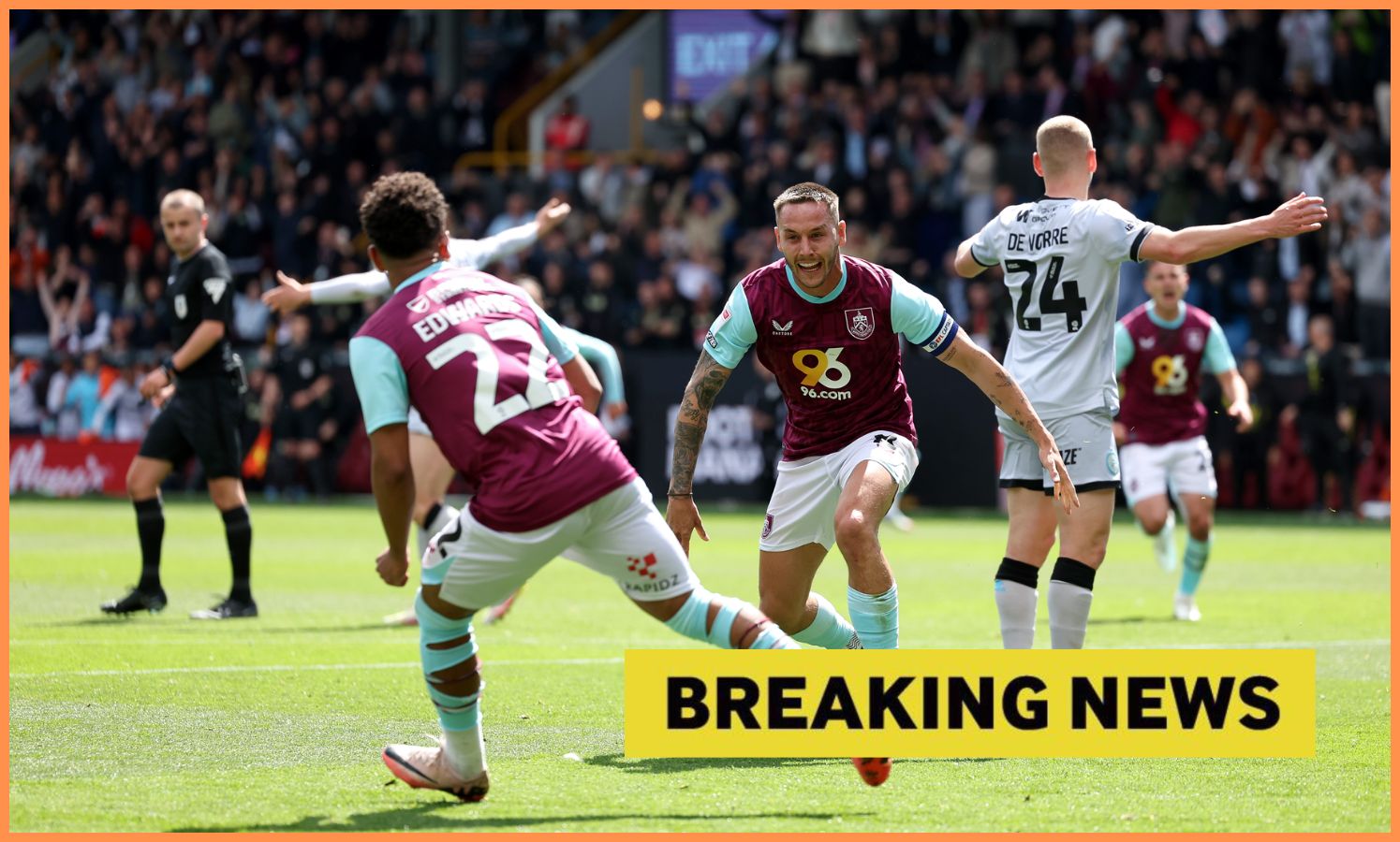 Josh Brownhill football action photo wearing Burnley kit 2024