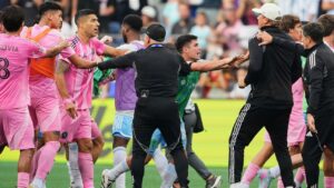 Inter Miami forward Luis Suárez reacts during MLS match