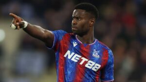 Marc Guéhi playing football in Crystal Palace Premier League match 2025