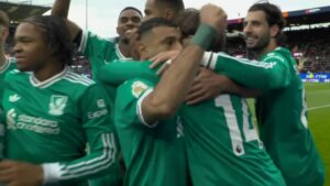 Mohamed Salah celebrating Liverpool 95th-minute penalty goal vs Burnley