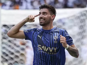 Ruben Neves playing football in blue Al-Hilal kit