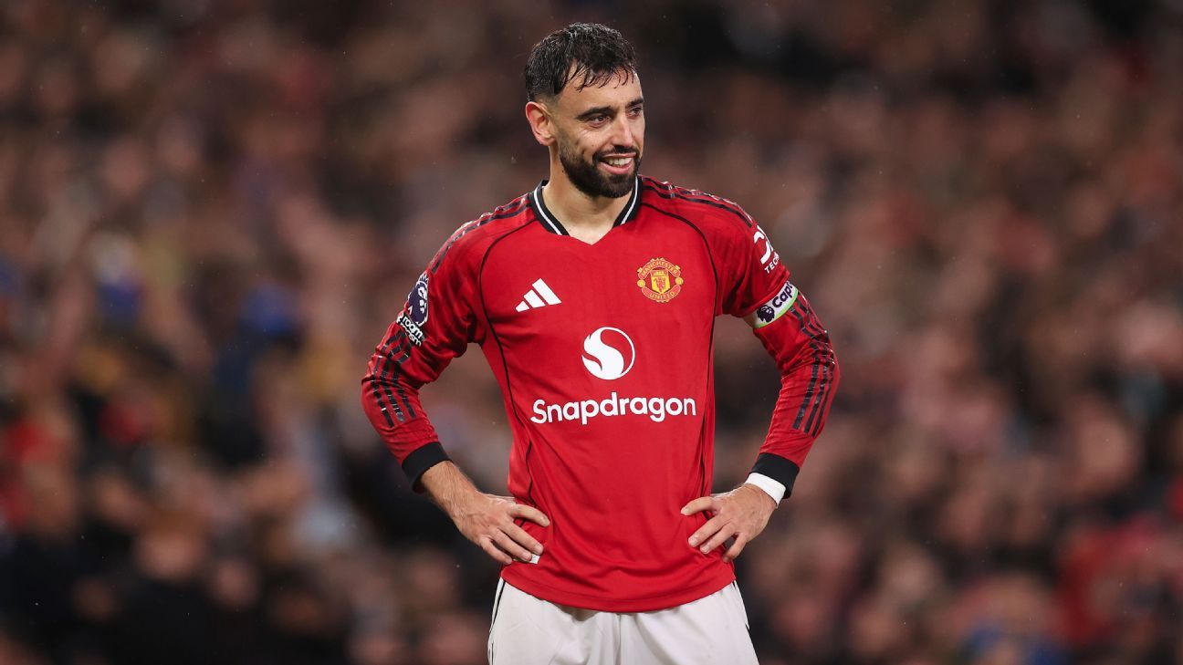 Bruno Fernandes Manchester United midfielder official portrait 2025